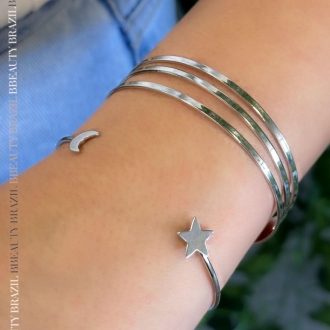 Detalhes do produto Bracelete com uma Lua e uma Estrela, liso em ródio.