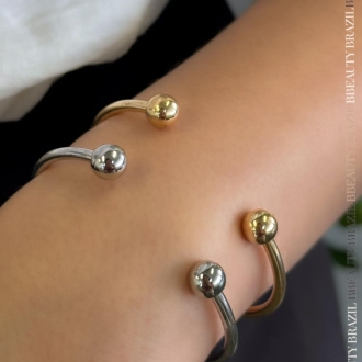 Detalhes do produto Bracelete Liso com duas esféras nas pontas, em ouro