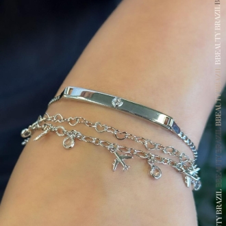 Detalhes do produto Pulseira Plaquinha Lisa com uma zircônia cristal, em ródio