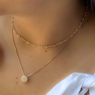 Detalhes do produto Colar elo de corações vazados 40cm, em ouro.