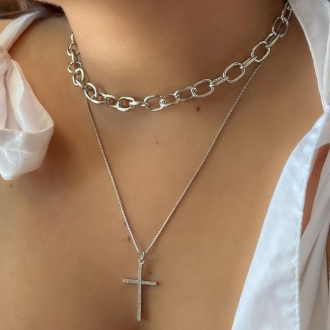 Detalhes do produto Gargantilha elos ovais g e lisos, fecho bóia, em ródio