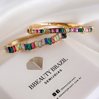 Detalhes do produto Bracelete ondulado com navetes colors brilliance, em Ouro