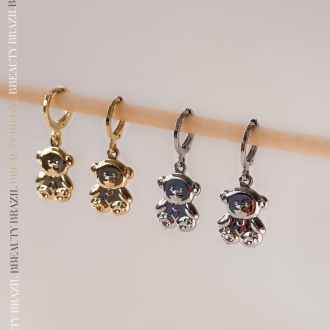 Detalhes do produto Brinco Argolinha com Ursinho liso, em ouro - CPV23/24