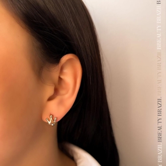 Detalhes do produto Brinco Argolinha Lisa com coroa frontal em ouro