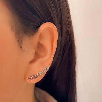 Detalhes do produto Brinco barrinha ear cuff com zircônias colors, em ródio