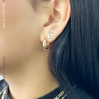 Detalhes do produto Brinco Cadeado Core liso em ouro