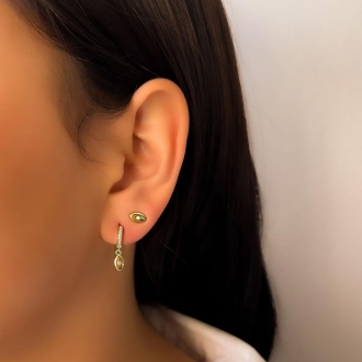 Detalhes do produto Brinco olho grego com uma zirconia cristal em ouro