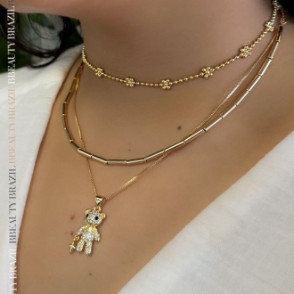 Detalhes do produto Choker bolinhas em formato de florzinhas, em ouro
