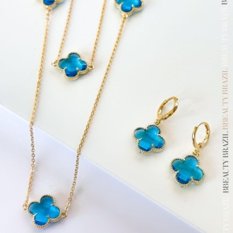 Detalhes do produto Choker Cindo Flores VC Azul Tiffany em Ouro