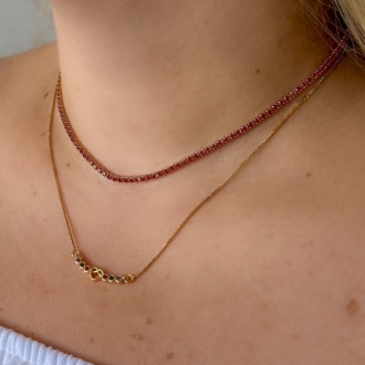 Detalhes do produto Choker Riviera cravejado com zirconias rosa, em ouro