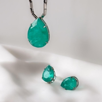 Detalhes do produto Colar capsulas com gota verde G Verde Fusion em Rodio