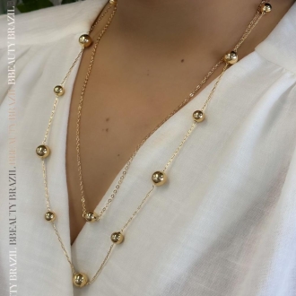 Detalhes do produto Colar elo português com esféra lisa, em ouro