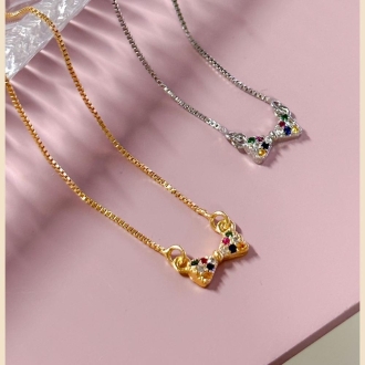 Detalhes do produto Colar Lacinha Cravejado Colors em Ouro