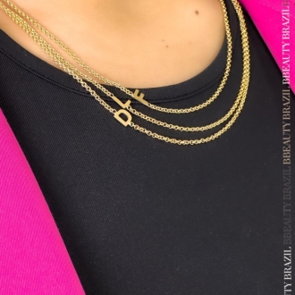 Detalhes do produto Colar Letra Lisa em Corrente Groumet em ouro