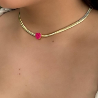 Detalhes do produto Colar Salamandra com coração rosa em ouro