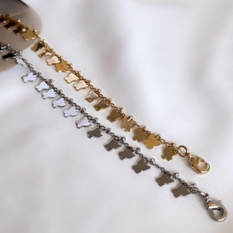 Detalhes do produto Tornozeleira com Chapinhas de Borboletas lisas, em ouro.