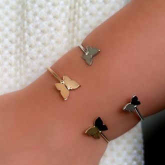 Detalhes do produto Bracelete com Duas Borboleta M Lisas, em Ouro