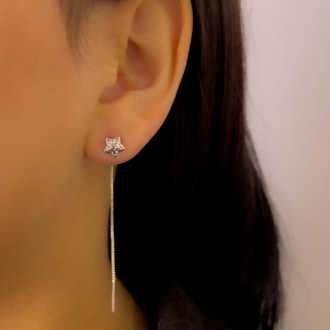 Detalhes do produto Brinco fio com uma estrelinha, em rodio branco