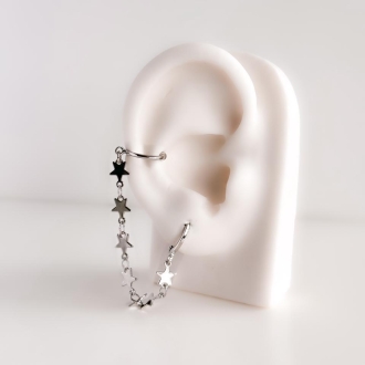 Detalhes do produto Brinco Sete Estrelas com Piercing, em Ródio Branco