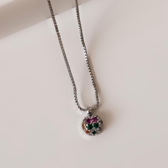 Detalhes do produto Colar Ball Colorido de zirconias em Rodio