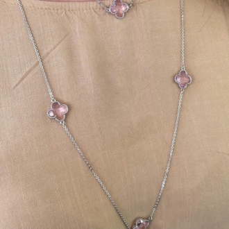 Detalhes do produto Colar cinco trevos rosas em Rodio