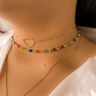 Detalhes do produto Colar Coração vazado fino  liso em ouro