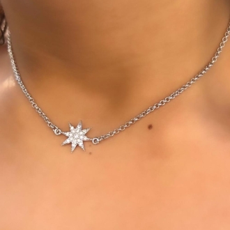 Detalhes do produto Colar gargantilha com uma estrela cravejada, em rodio branco