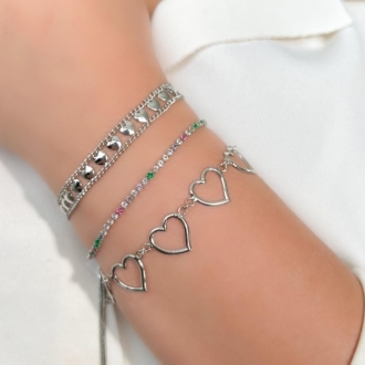 Detalhes do produto Pulseira coraçoes grandes lisos em rodio branco