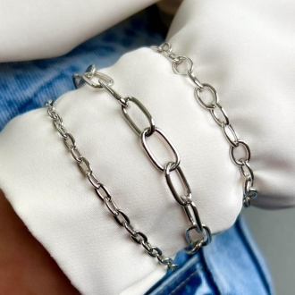 Detalhes do produto Pulseira Elos redondos com fecho lagosta, em Rodio