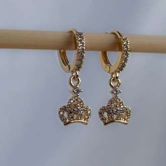 Detalhes do produto Brinco Argola Coroa Cravejada em ouro