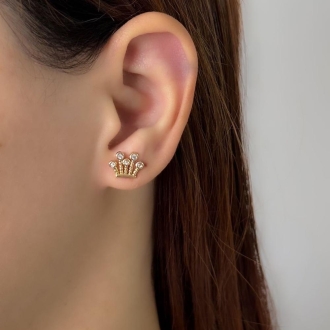 Detalhes do produto Brinco Coroa com Zirconias em ouro