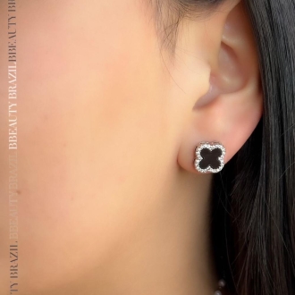 Detalhes do produto Brinco Van Cleef madrepérola preta, em ródio branco