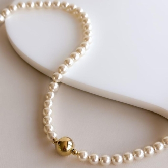 Detalhes do produto Choker Pérolas em ouro com esfera no centro