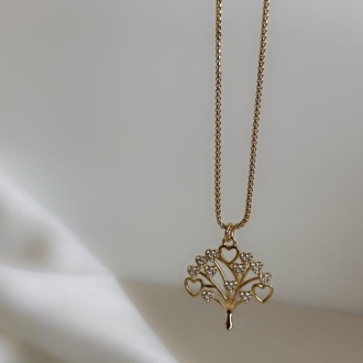 Detalhes do produto Colar Árvore da Vida de Corações Cravejados em ouro