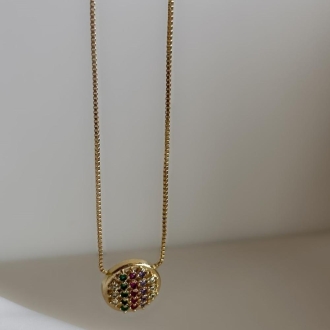 Detalhes do produto Colar Círculo de zirconias coloridas em ouro