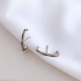 Detalhes do produto Brinco Ear Hook Zircônias Coloridas em Rodio