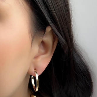 Detalhes do produto Brinco Elíptico Oval e Liso M, Em Ouro.