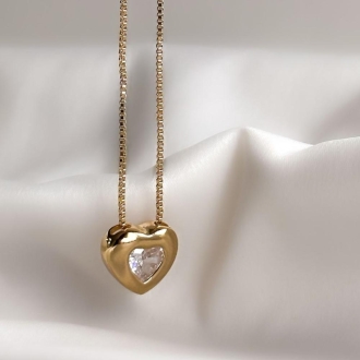 Detalhes do produto Colar Coração com cristal em ouro