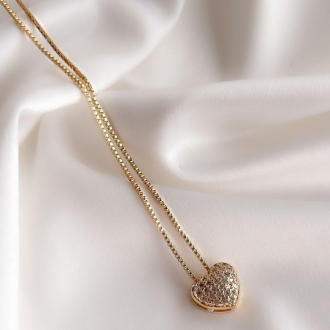 Detalhes do produto Colar Coração Cravejado em ouro
