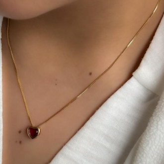 Detalhes do produto Colar Coração Rubi em Caixa em ouro