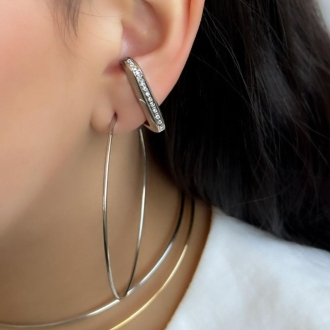 Detalhes do produto Piercing Ear Hook G Cravejado em Rodio Branco