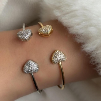 Detalhes do produto Bracelete dois corações cravejados em Rodio