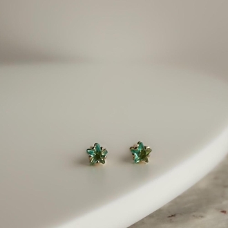 Detalhes do produto Brinco Estrela de Cristal Verde Água P em Ouro