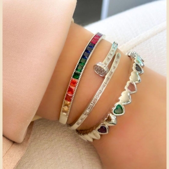 Detalhes do produto Bracelete by Luxo com Cristais Quadrados coloridos, em Ródio