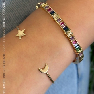Detalhes do produto Bracelete com uma Lua e uma Estrela, liso em ouro.