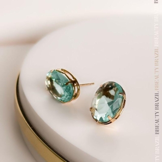 Detalhes do produto Brinco Cristal Oval turmalina, em ouro