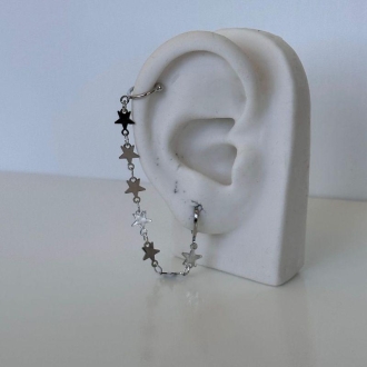 Detalhes do produto Brinco Sete Estrelas com Piercing, em Ródio Branco
