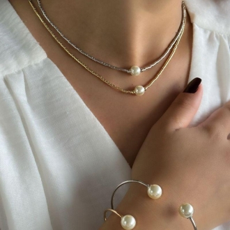 Detalhes do produto Choker Canudilhos com pérola em ouro