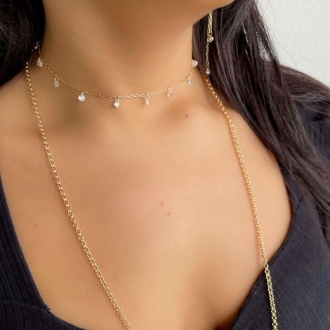 Detalhes do produto Choker com zirconias, em ouro