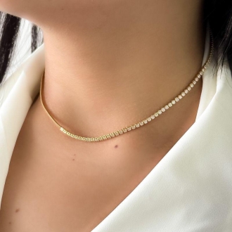 Detalhes do produto Choker Metade Riviera brilliance e Metade Fita Lisa, em Ouro